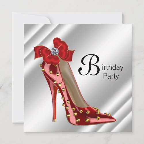 Red Gold High Heel Shoe Birthday Party Invitation