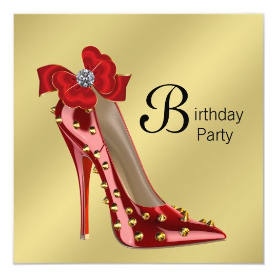 Red Gold High Heel Shoe Birthday Party Invitation | Zazzle.com