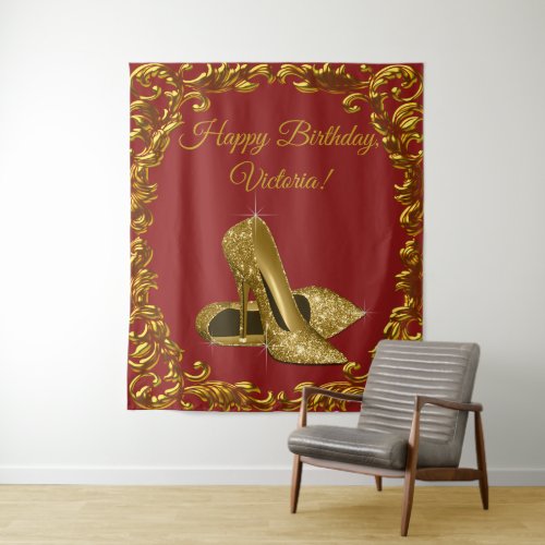 Red Gold High Heel Shoe Birthday Party L Backdrop