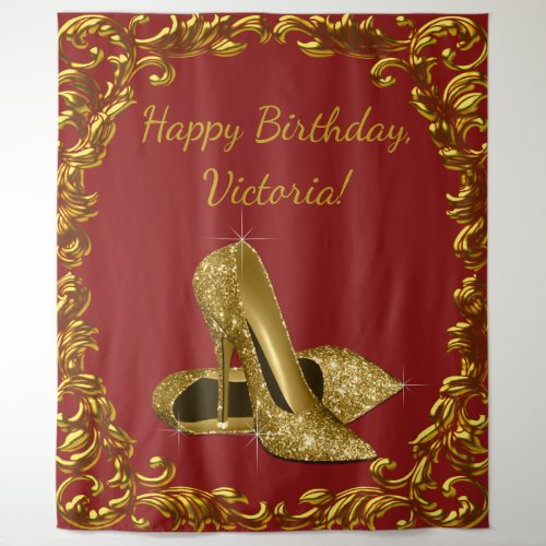 Red Gold High Heel Shoe Birthday Party XL Backdrop