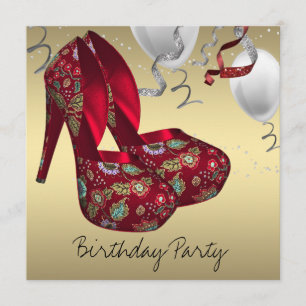 Red Gold High Heel Shoes Birthday Party Invitation