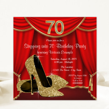 Red Gold High Heel Stepping Into 70 Birthday Party Invitation by Pure_Elegance at Zazzle