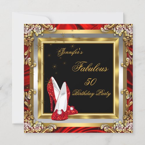 Red Gold High Heels Black Fabulous Birthday Party Invitation