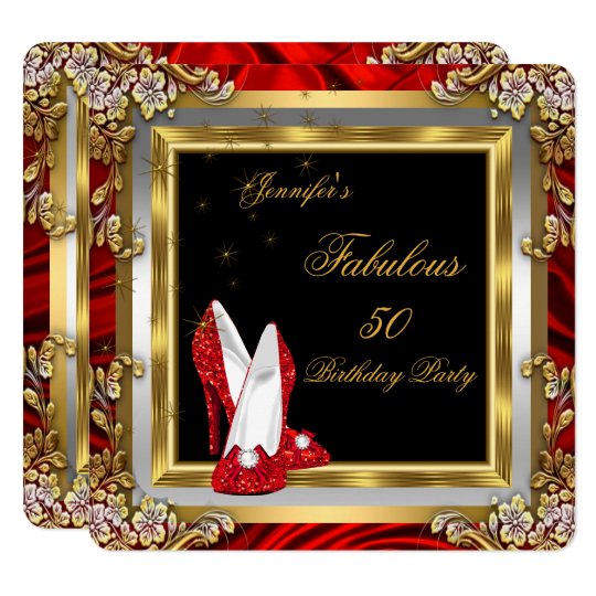 Red Gold High Heels Black Fabulous Birthday Party Invitation