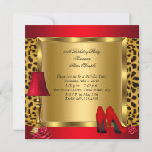 Red Gold High Heels Roses Leopard Birthday Party 2 Invitation (Back)