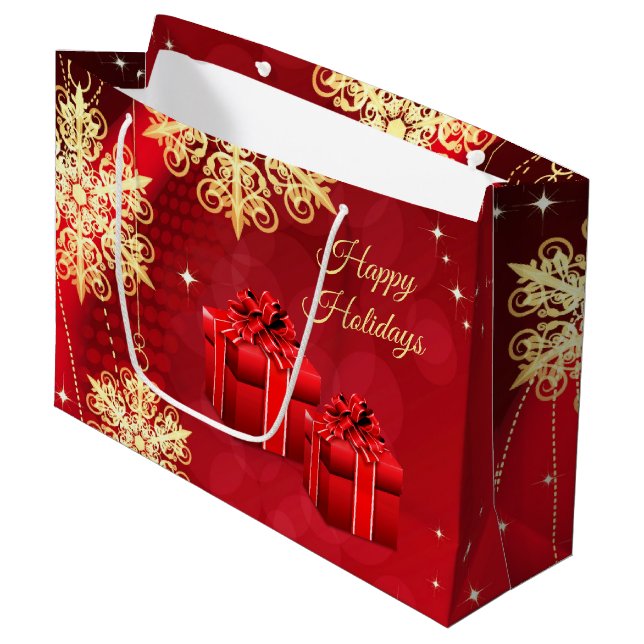 Red Gold Holiday Gift Bag (Front Angled)