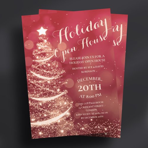 Red  Gold Holiday Open House Party Invitation