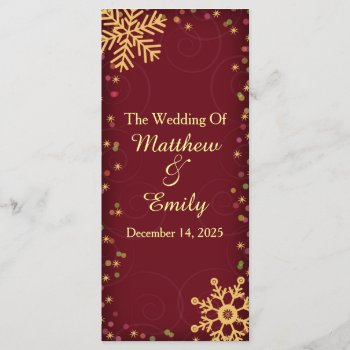 Red Gold Holiday Snowflakes Wedding Program by bridalwedding at Zazzle