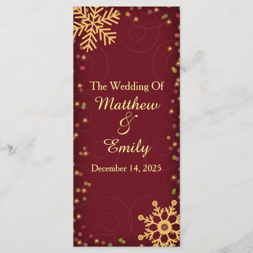 Red Gold Holiday Snowflakes Wedding Program