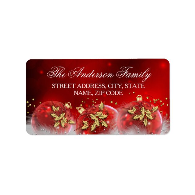 Red & Gold Holly Baubles Christmas Address Labels