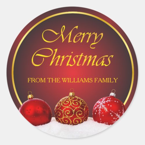 Red  Gold Holly Baubles Christmas Classic Round Sticker