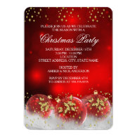Red Gold Holly Baubles Christmas Holiday Party Card