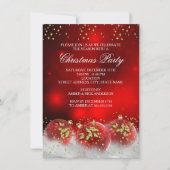 Red Gold Holly Baubles Christmas Holiday Party Invitation (Front)
