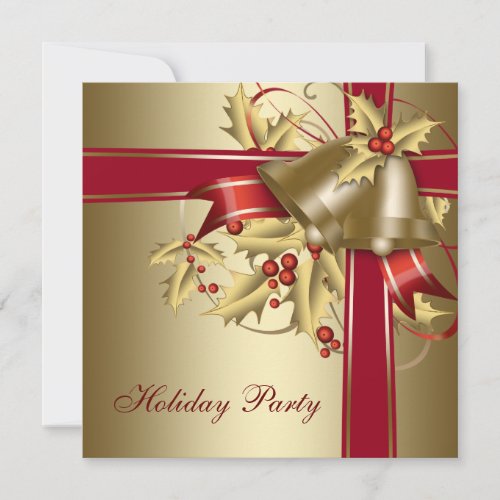 Red Gold Holly Corporate Christmas Holiday Party Invitation