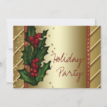 Red Gold Holly Corporate Holiday Party Invitation by CorporateCentral at Zazzle