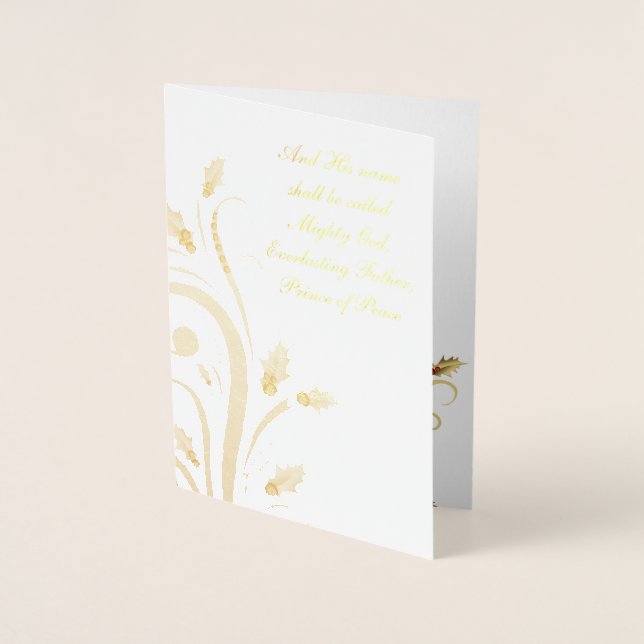 Red Gold Holly Foil Christian Christmas Cards (Front)