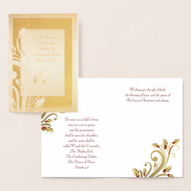 Red Gold Holly Foil Christian Christmas Cards (Display)