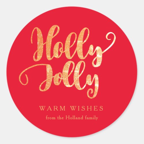 Red Gold Holly Jolly Holiday Classic Round Sticker