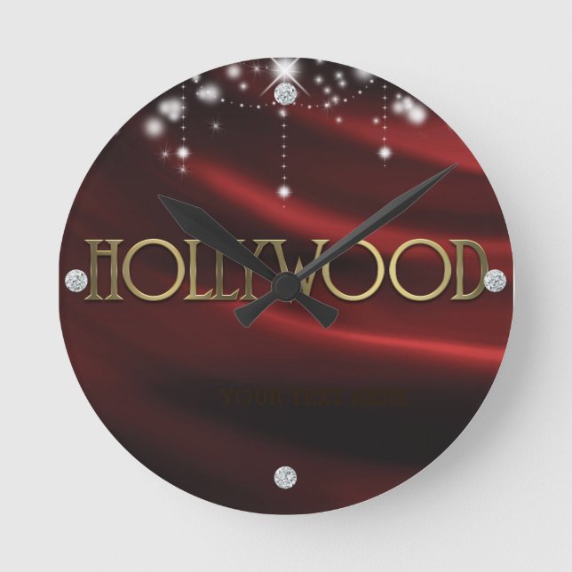 Red & Gold Hollywood Glam Personalized Wall Clock (Front)