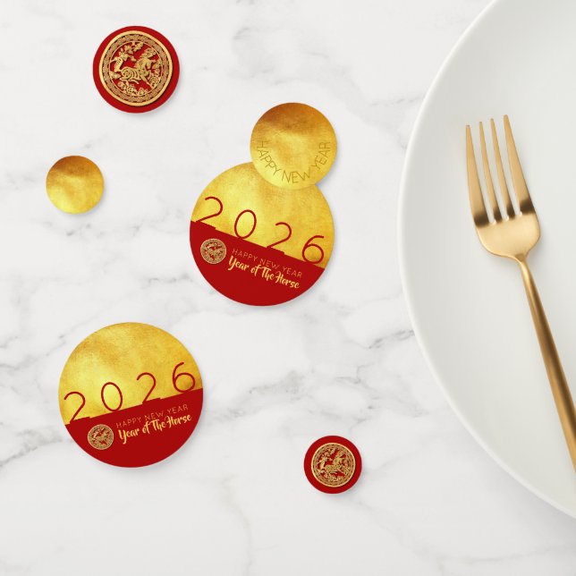 Red Gold Horse papercut 2026 Golden Party Confetti (Group)