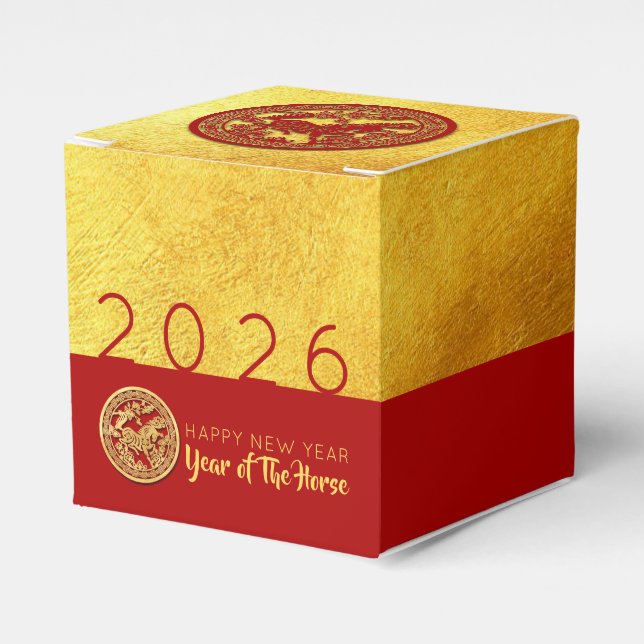 Red Gold Horse papercut 2026 Party Favor Box (Front Side)