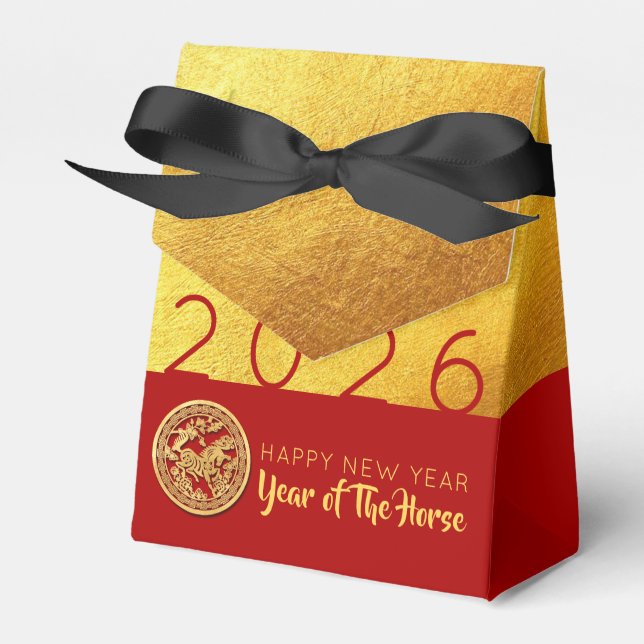 Red Gold Horse papercut 2026 PFBT Favor Boxes (Front Side)