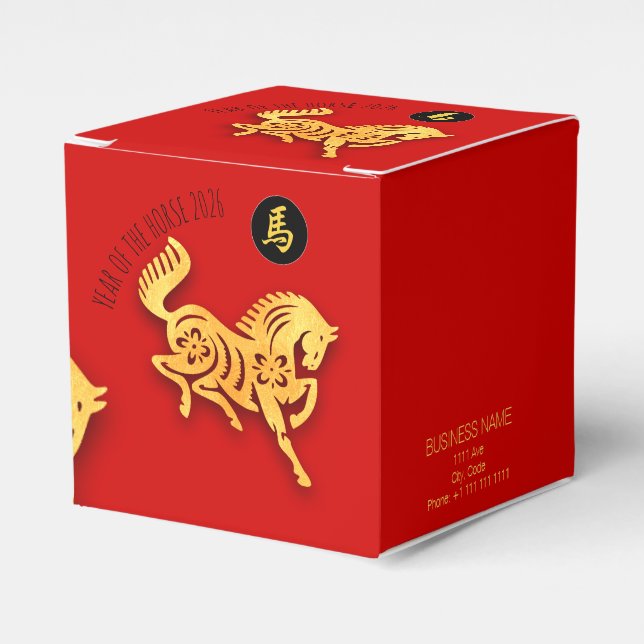 Red Gold Horse Papercut Chinese New Year 2026 CFB Favor Boxes (Front Side)