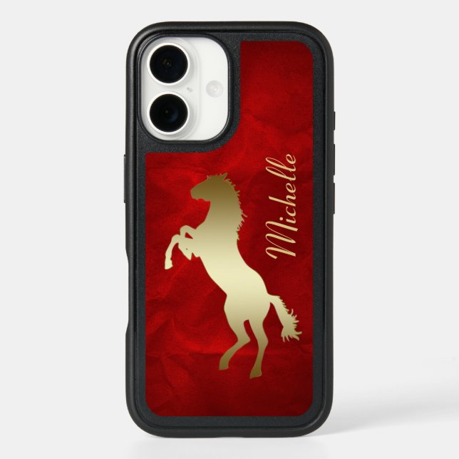 Red Gold Horse Personalized Otterbox iPhone Case (Back)
