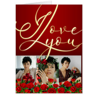 Red Gold I Love You Red Valentine’s Photo Collage Card