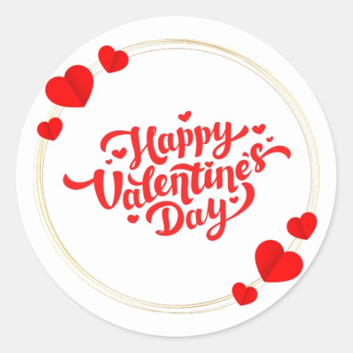 Red Gold Illustrated Modern Happy Valentines Day  Classic Round Sticker