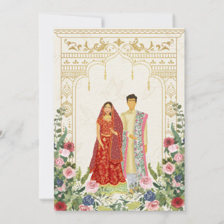 Red & Gold Indian couple  Wedding Invitation