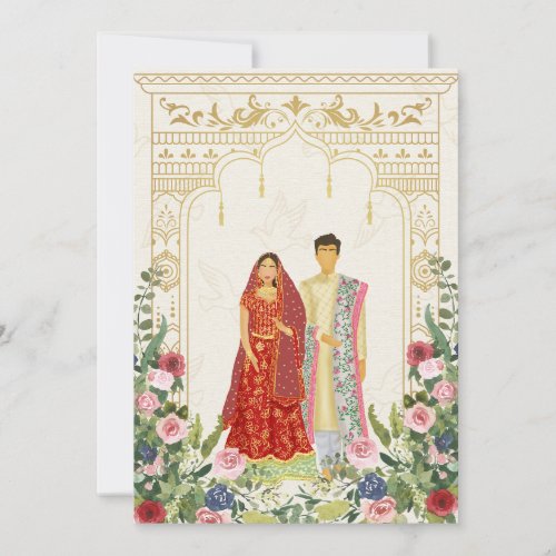 Red  Gold Indian couple  Wedding Invitation