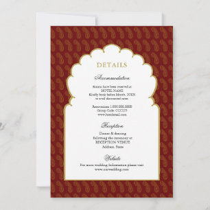 Red & Gold Indian wedding Details Invitation