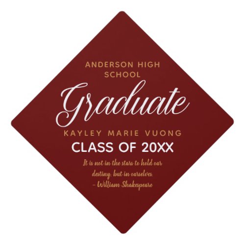 Red Gold Inspirational Quote Graduate Custom 2024 Graduation Cap Topper