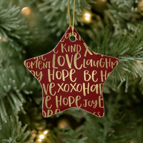 Red Gold Inspirational Words Ceramic Ornament
