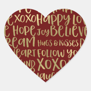 Red Gold Inspirational Words Heart Sticker
