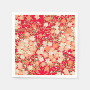 Red Gold Japanese Kimono Floral Decoupage Paper Napkins