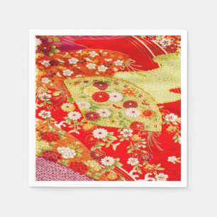 Red Gold Japanese Kimono Floral Decoupage Paper Napkins