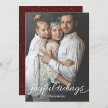 Red Gold Joyful Tidings Script Custom Photo Holiday Card