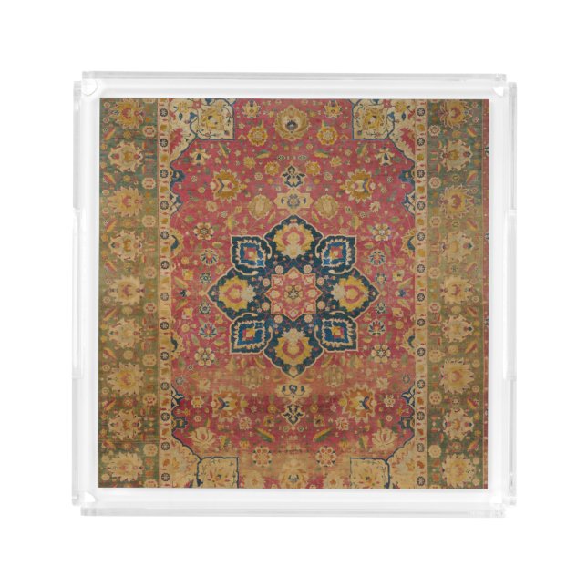 Red Gold Kashan Carpet Rug Persian Asian Acrylic Tray (Front)