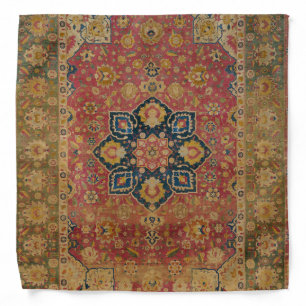 Red Gold Kashan Carpet Rug Persian Asian Bandana
