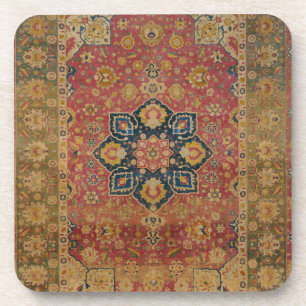 Red Gold Kashan Carpet Rug Persian Asian Beverage Coaster