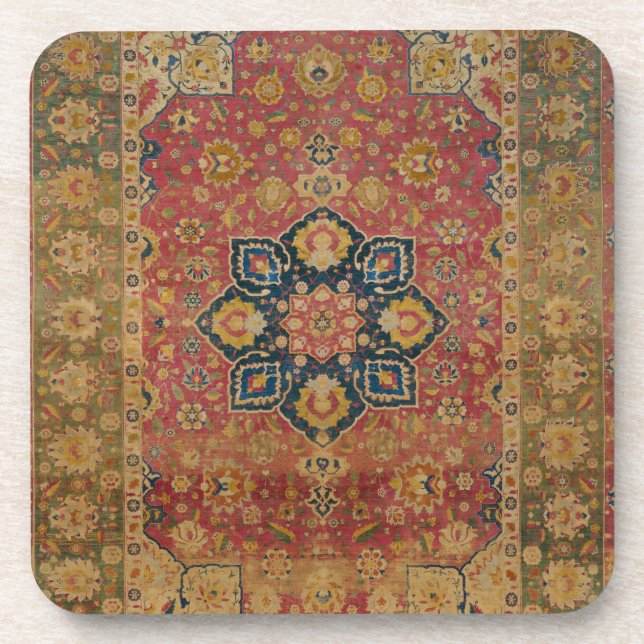Red Gold Kashan Carpet Rug Persian Asian Beverage Coaster (Front)