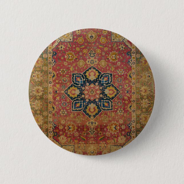 Red Gold Kashan Carpet Rug Persian Asian Button (Front)
