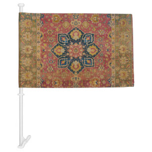 Red Gold Kashan Carpet Rug Persian Asian Car Flag