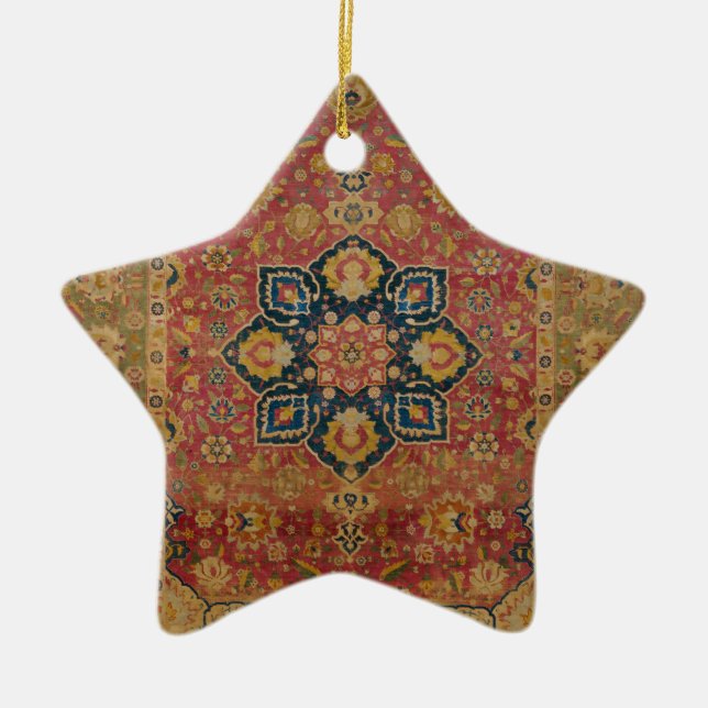 Red Gold Kashan Carpet Rug Persian Asian Ceramic Ornament (Front)