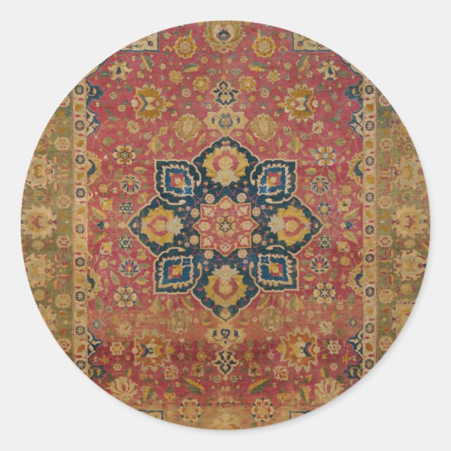 Red Gold Kashan Carpet Rug Persian Asian Classic Round Sticker (Front)