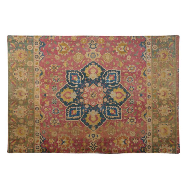 Red Gold Kashan Carpet Rug Persian Asian Cloth Placemat (Front)