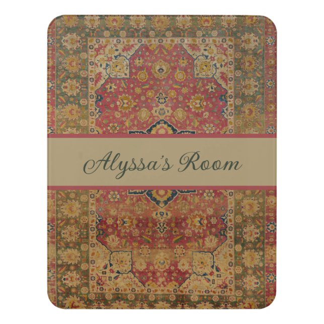 Red Gold Kashan Carpet Rug Persian Asian Door Sign (Contemporary Vert)