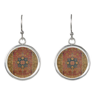 Red Gold Kashan Carpet Rug Persian Asian Earrings